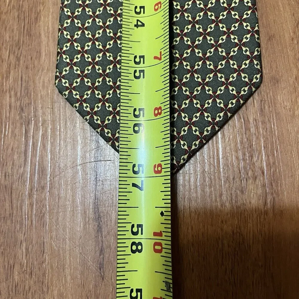 Brooks Bothers Maker Necktie Men’s Geometric Silk Made In‎ The USA Olive Green